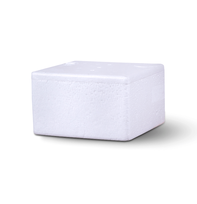 Caja cuadrada blanca de telgopor para helado de 1 kg, con tapa, sobre fondo blanco