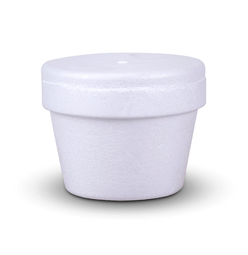 Envase cónico de telgopor blanco con tapa para helado, 1/2 kg