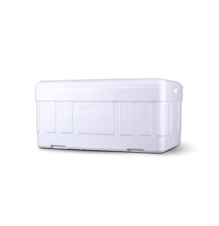 Conservadora de isopor blanca de 70 litros, rectangular, con tapa y paredes acanaladas