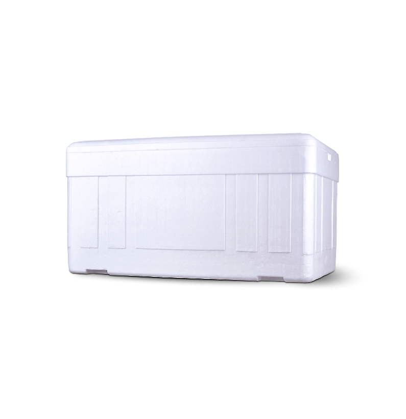 Conservadora de isopor blanca de 100 litros, rectangular, con tapa y cuerpo acanalado