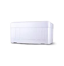 Conservadora de isopor blanca de 170 litros con tapa, vista frontal sobre fondo blanco