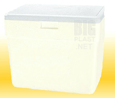 Caja térmica de isopor blanca con tapa gris y agarradera frontal, 28 litros