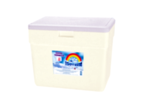 Caja térmica blanca de 12 litros con tapa gris y etiqueta Isotherm, conservadora de alimentos