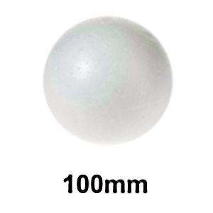 Esfera de telgopor blanca de 100 mm de diámetro, textura porosa, sobre fondo blanco.